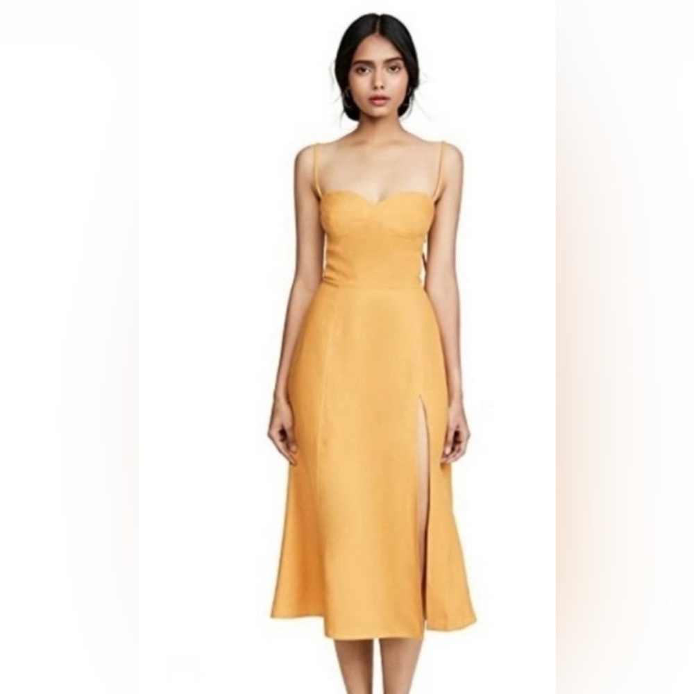 Yellow Reformation Nebraska Spaghetti-Strap Midi Dress with Side Slit
